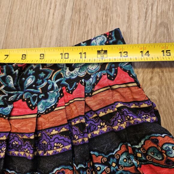 Vtg Patterned Midi Skirt Women M Multicolor Floral Wearable Art Boho 90s Teacher - Picture 8 of 10